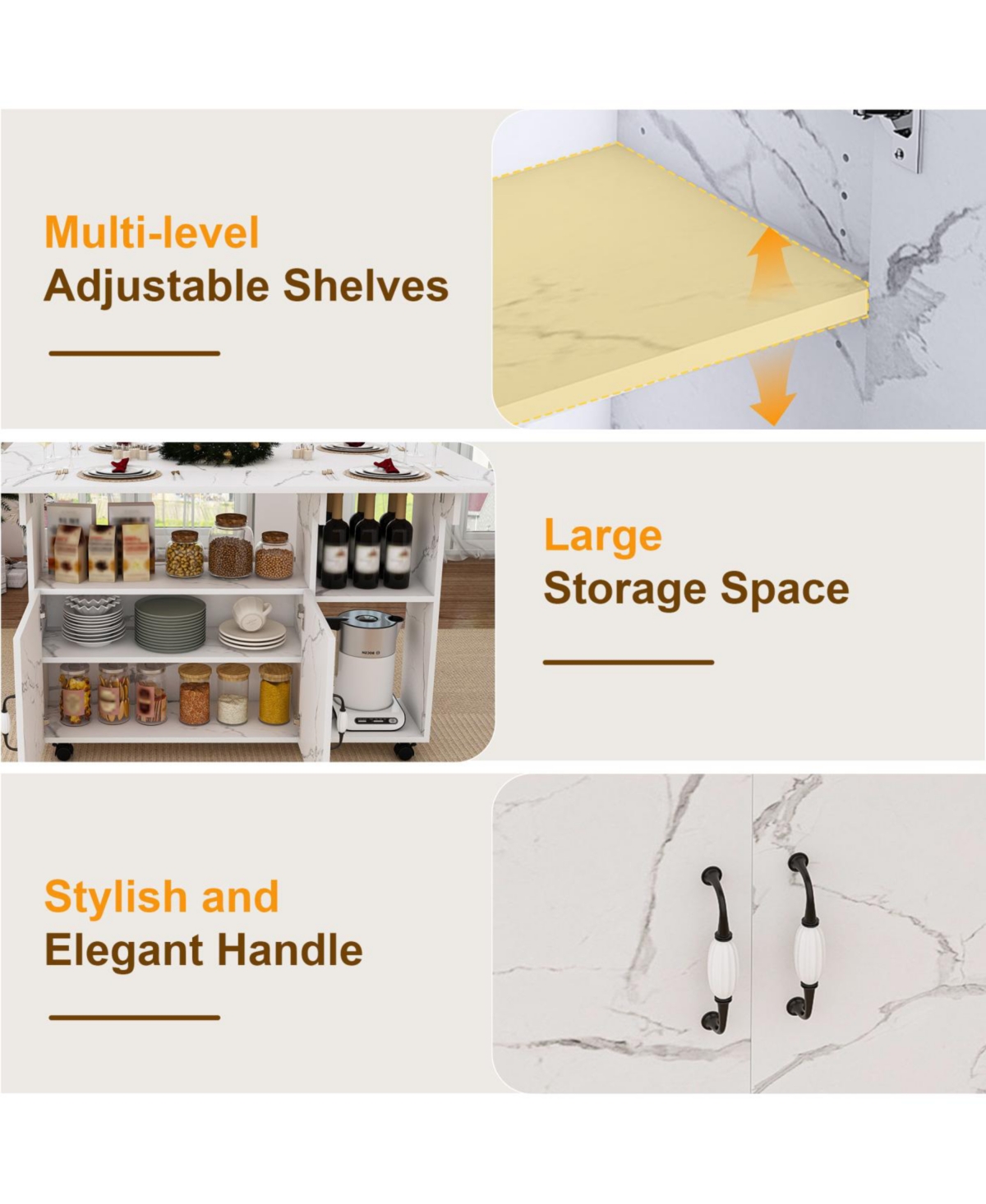 Streamdale Furniture Multi-Functional Folding Table with Storage Shelves and Wheels