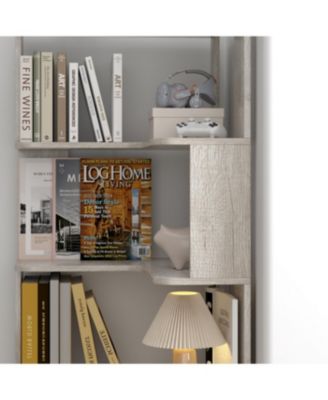 Streamdale 6 Tier L-Shaped Corner Bookshelf with Anti-Drop Panel & Tipping Device, Light Gray
