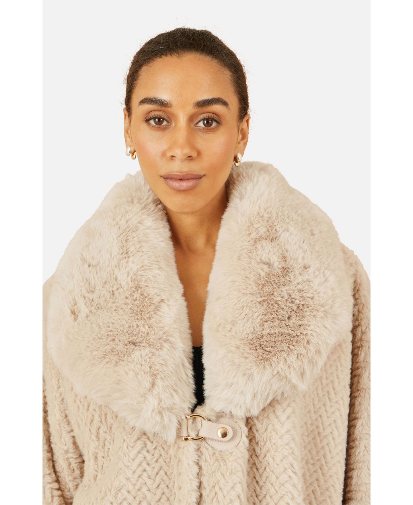 Женская накидка Yumi Textured Faux Fur Lined Cape, цвет: Бежевый — фото 4