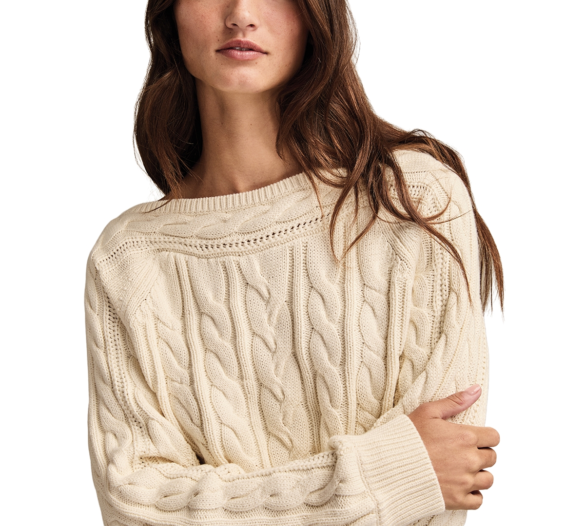 Lucky Brand Women's Boat Neck Cable Sweater
