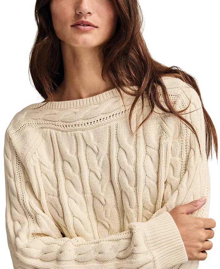 Women's Boat Neck Cable Sweater - thumbnail 2