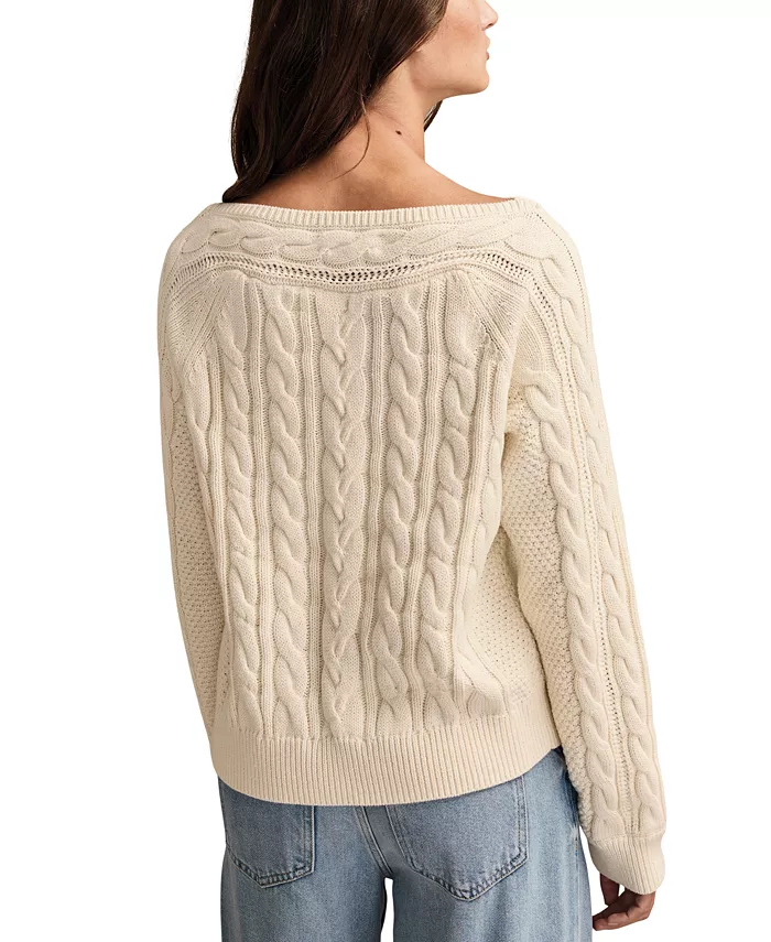 Women's Boat Neck Cable Sweater - thumbnail 5