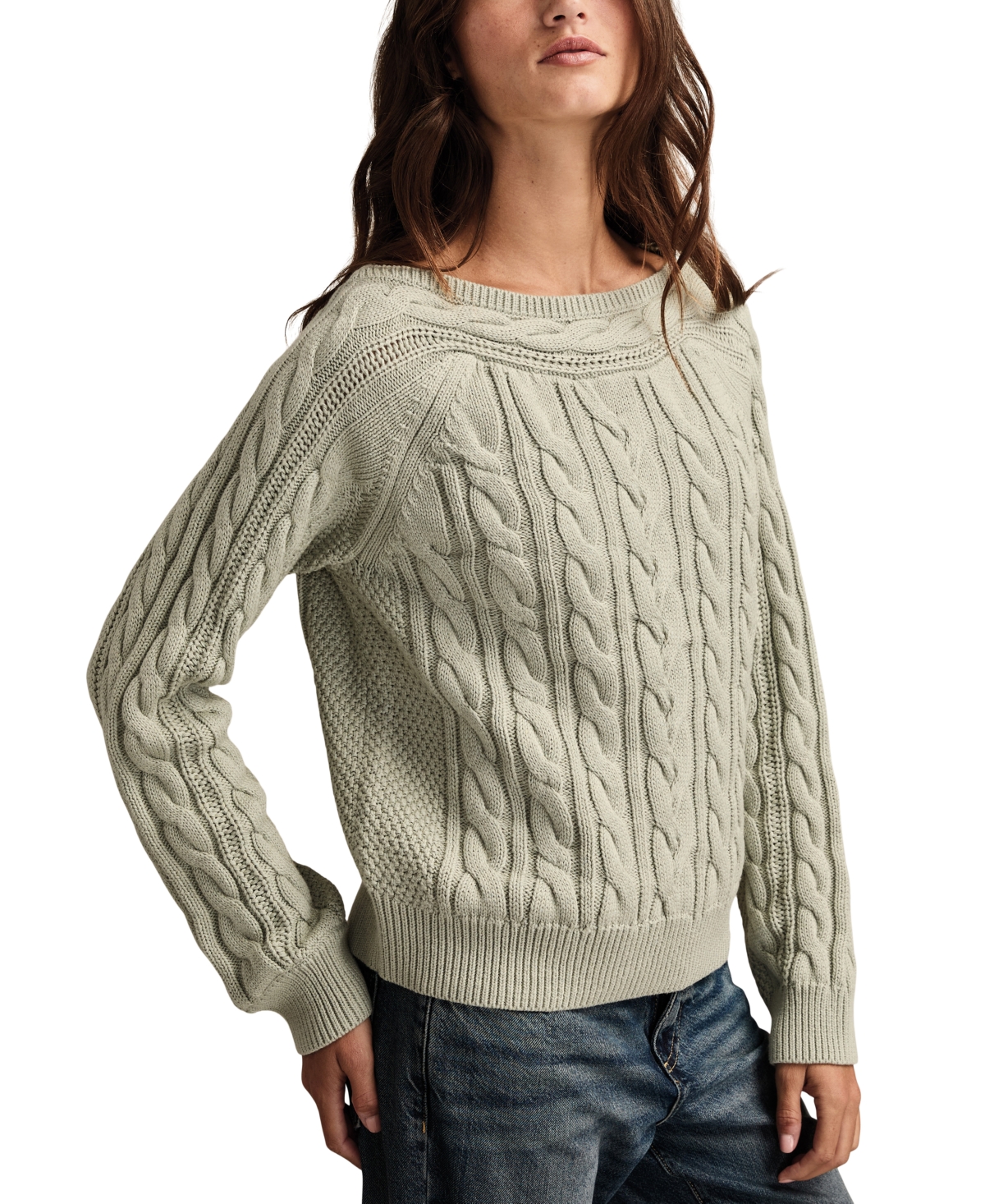 Lucky Brand Women's Boat Neck Cable Sweater