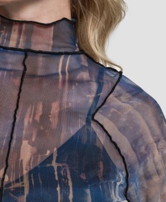 Women's Long-Sleeve Exposed Seam Mesh Top with Sleeveless Camisole