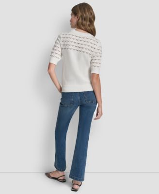 Women's Short-Sleeve Ribbed Hem Sweater