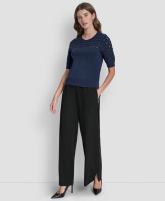 Women's Short-Sleeve Ribbed Hem Sweater