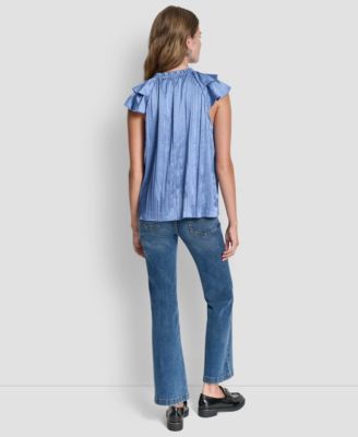 Women's Short-Sleeve Pleated Tie Front Blouse