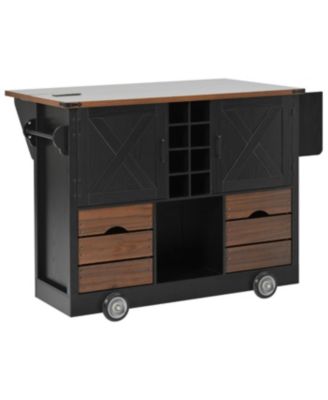 Farmhouse Kitchen Island with Drop Leaf and Power Outlet