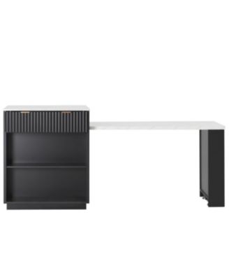 Fluted Kitchen Island with Extendable Dining Table, Power Outlet & Storage