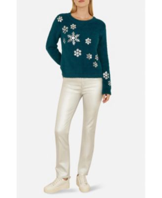 Women's Sequin Snowflake Fluffy Sweater