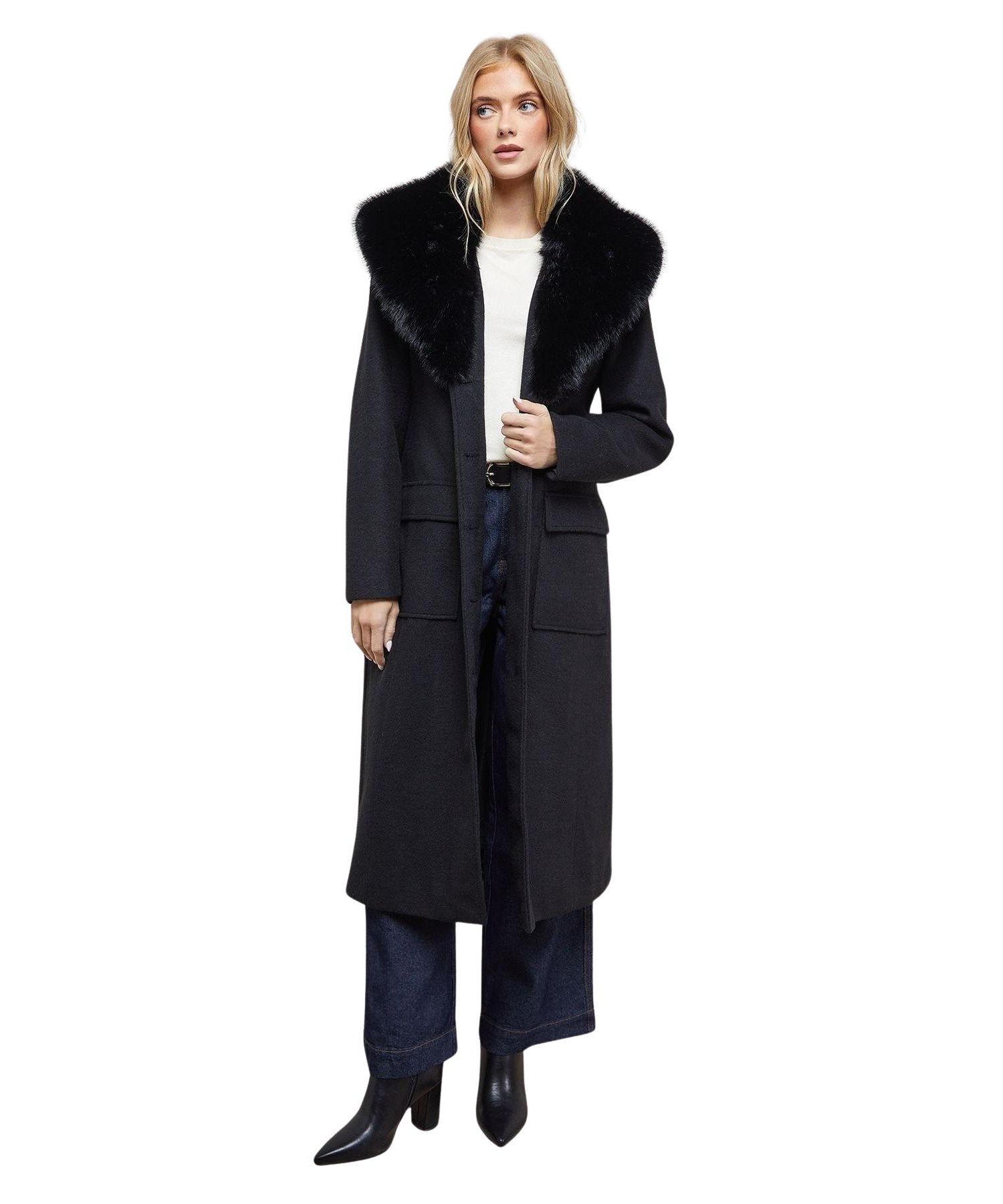 Women's Faux Fur Collar Belted Coat