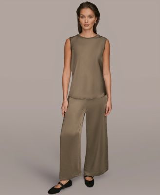 Women's Satin Sleeveless Fringe Trim Blouse