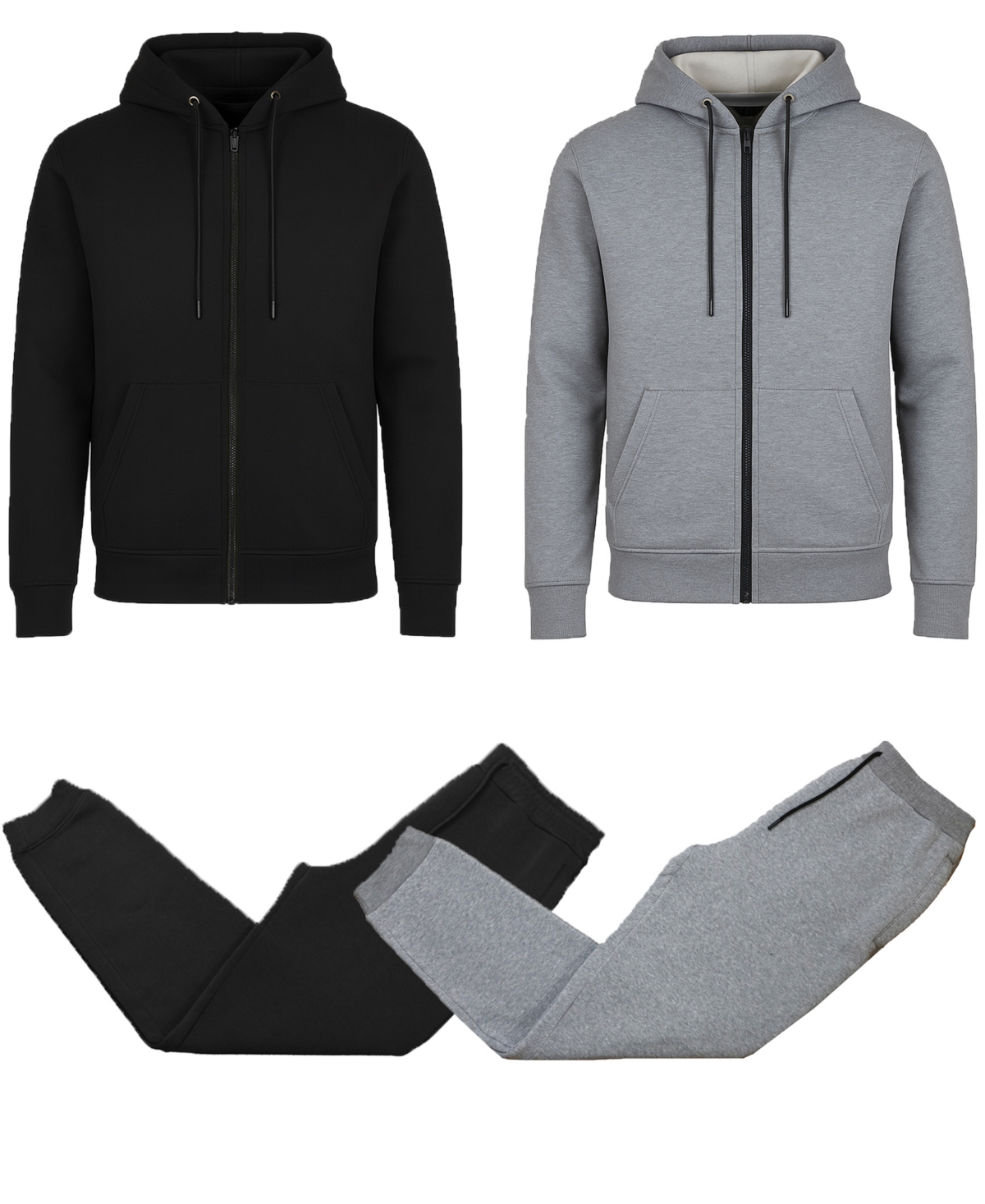 Blu Rock Men's 2-Piece Fleece Lined Full-Zip Hoodie and Jogger Sweatpants Set, Pack of 2