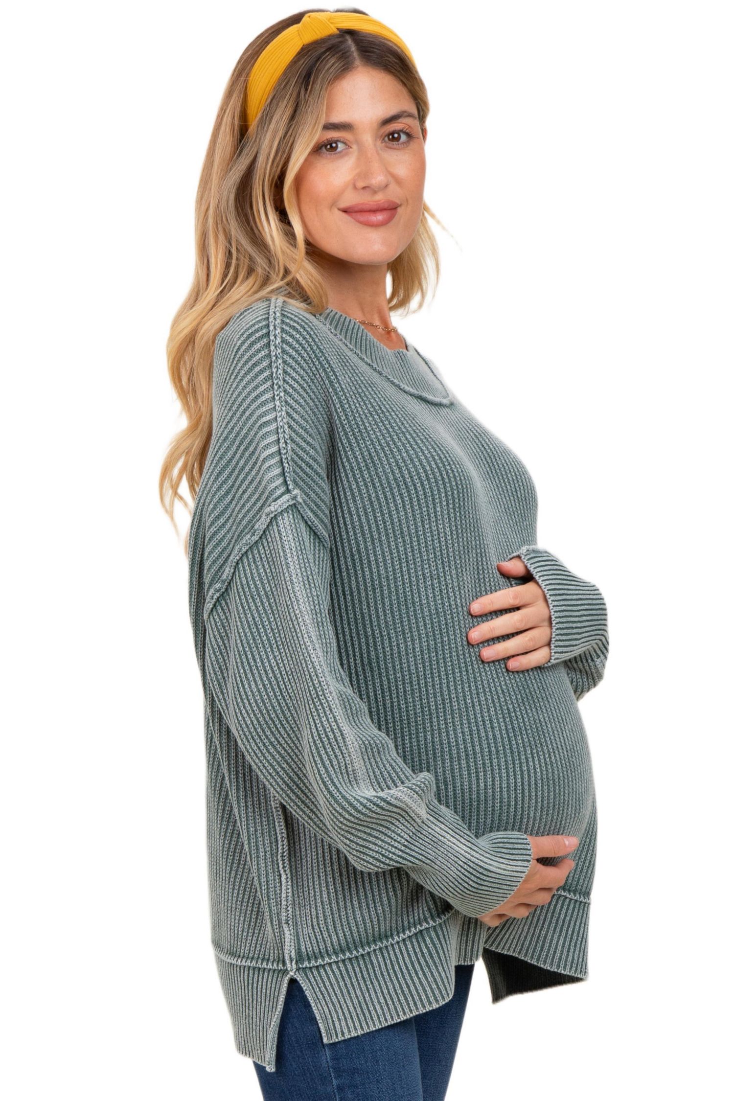 Women's Jade Washed Side Slit Oversized Sweater