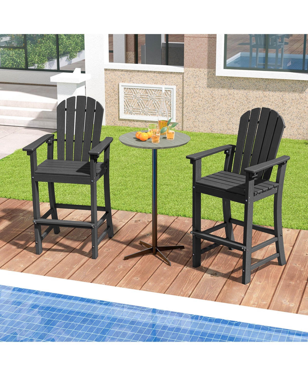 Slickblue Set of 2 Hdpe Counter Height Bar Stools for Outdoor Patio