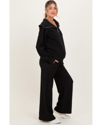 Maternity Ribbed Half Zip Pullover Wide Leg Pant Set