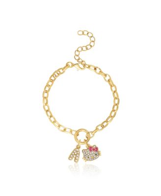 Initial Crystal Charm Bracelet, Gold-Tone, Adjustable