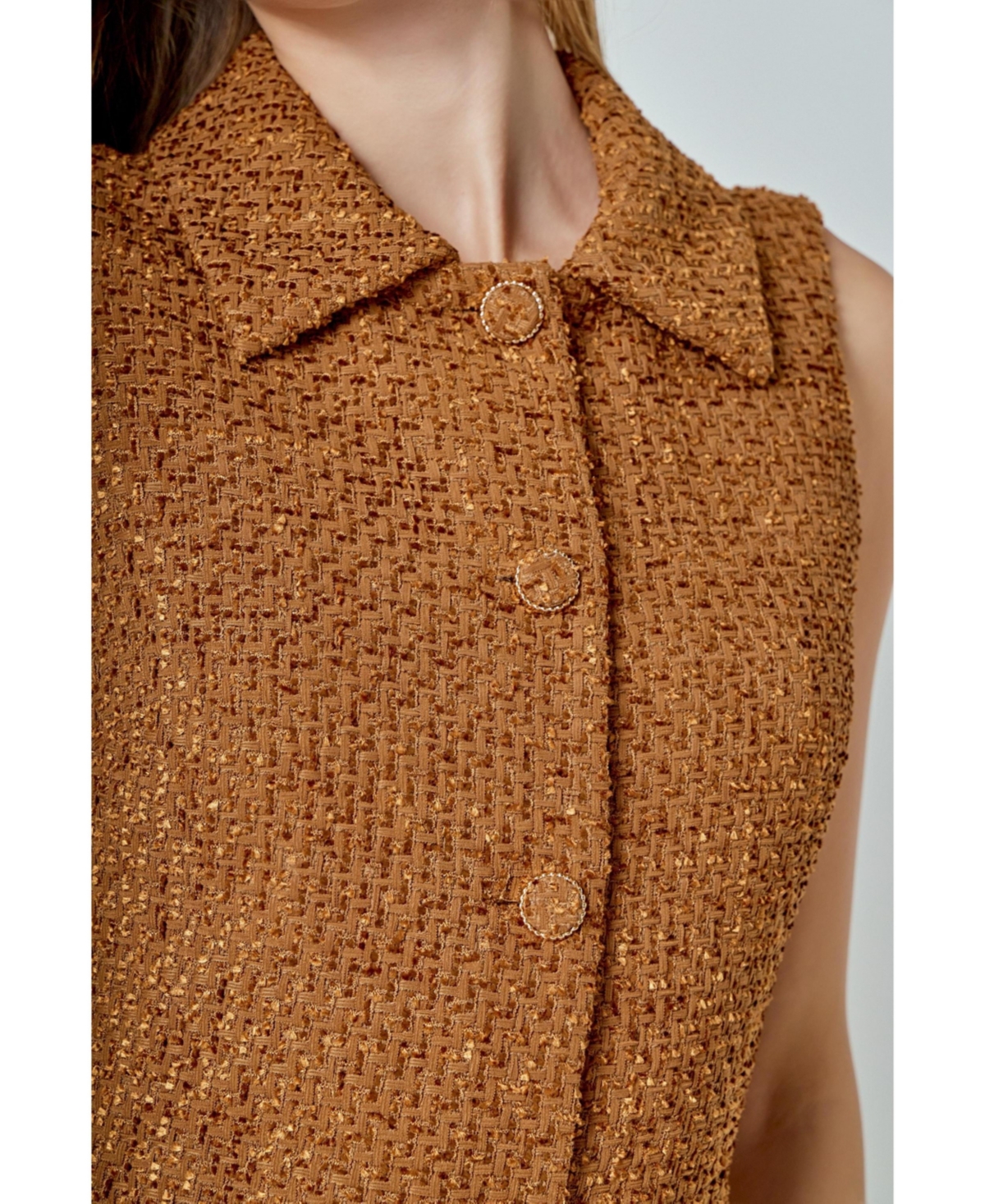 endless rose Women's Tweed Collared Mini Dress