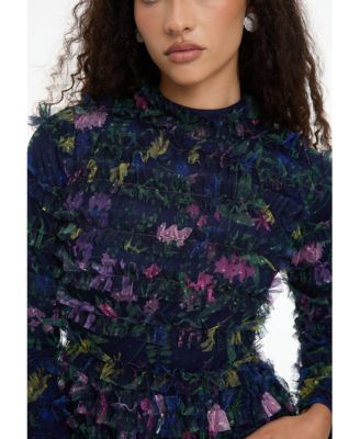 Women's Modest Ruffle Dress Maxi With Floral Print