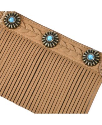 Blueberry Pet Silver-Powered Freshness Microfiber Suede Dog Collar in Camel Tan – Fringed Style with Turquoise Studs