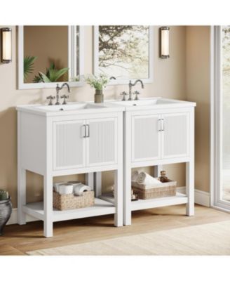 24" Bathroom Vanity with Sink, Modern Freestanding Vanity with Ceramic Porcelain Basin