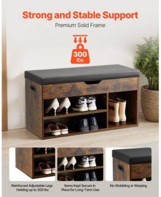 Entryway Shoe Bench with Cushion Seat and 3 Storage Sections