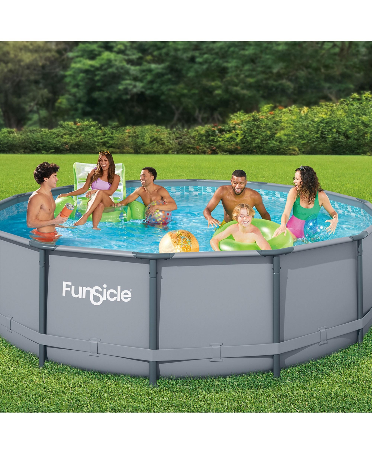 Funsicle 14' x 42" Oasis Outdoor Round Frame Above Ground Swimming Pool, Gray