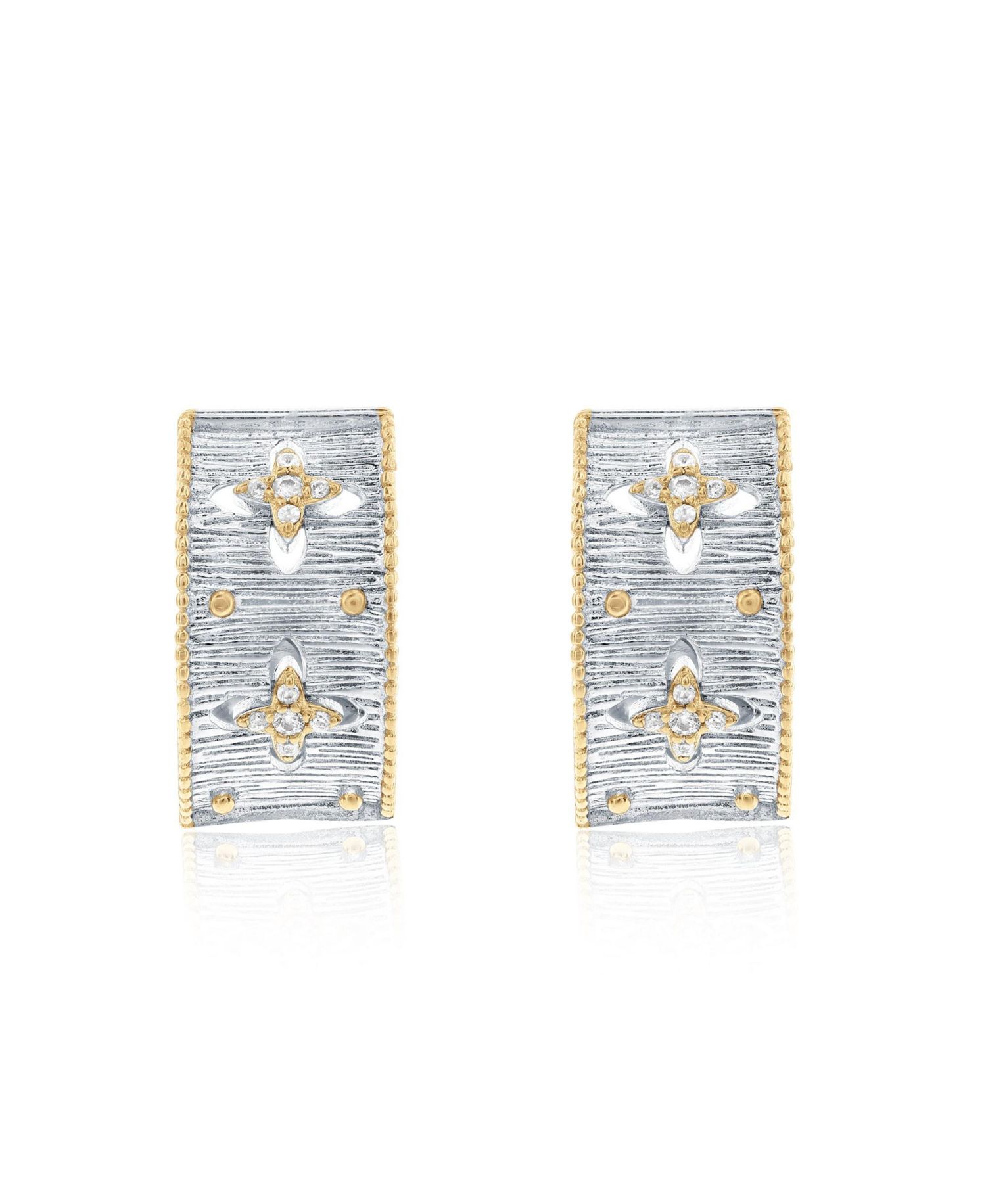 Sterling Cubic Zirconia Florentine Motif Huggie Hoop Earrings