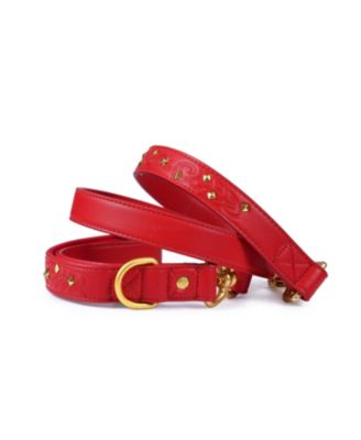 Silver-Powered Freshness Microfiber Suede Dog Collar – Embossed Classic Pattern with Bronze Studs