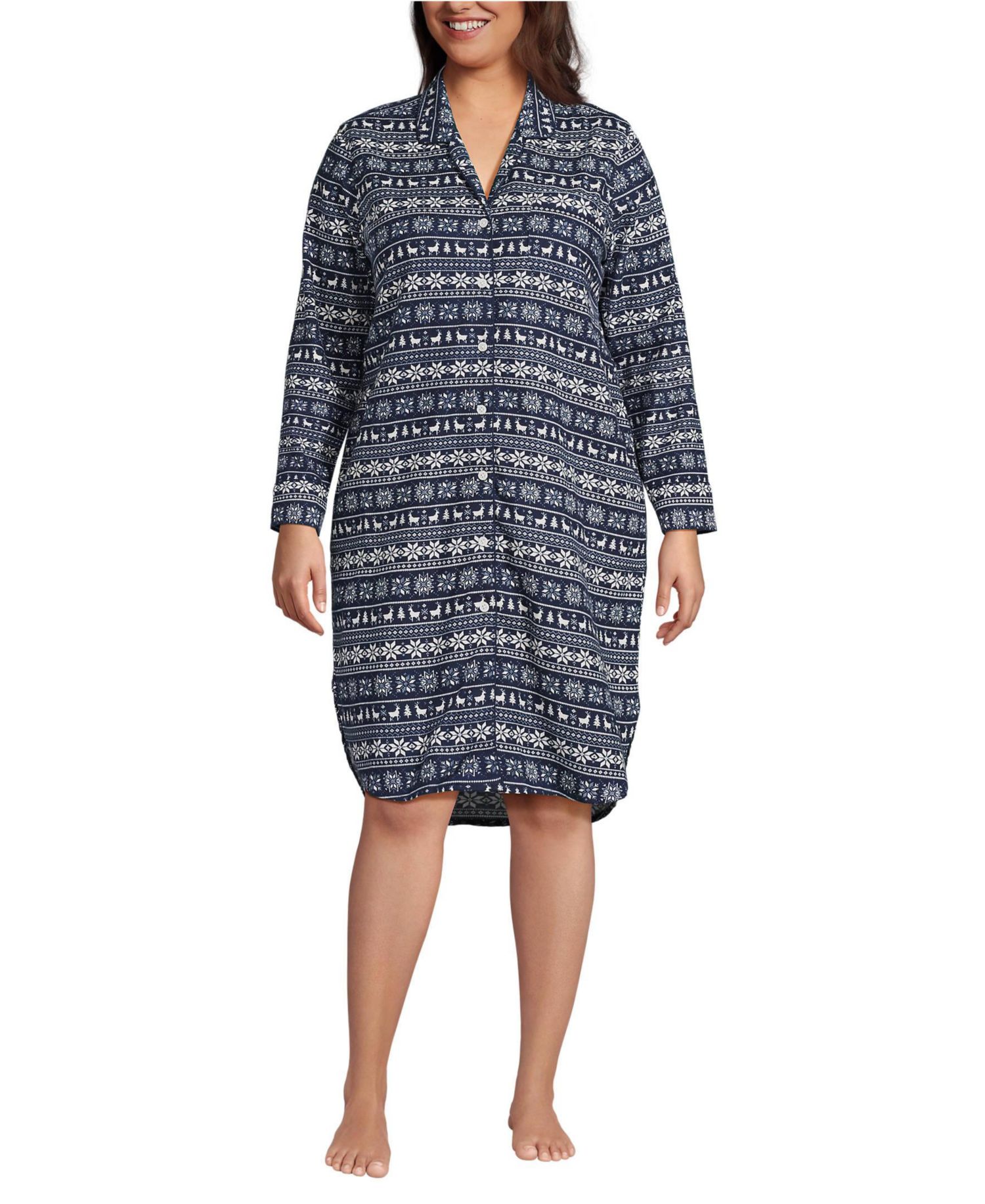 Plus Size Flannel Long Sleeve Sleepshirt Nightgown