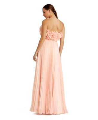 Women's Pleated Chiffon Strapless Gown With Ruffles