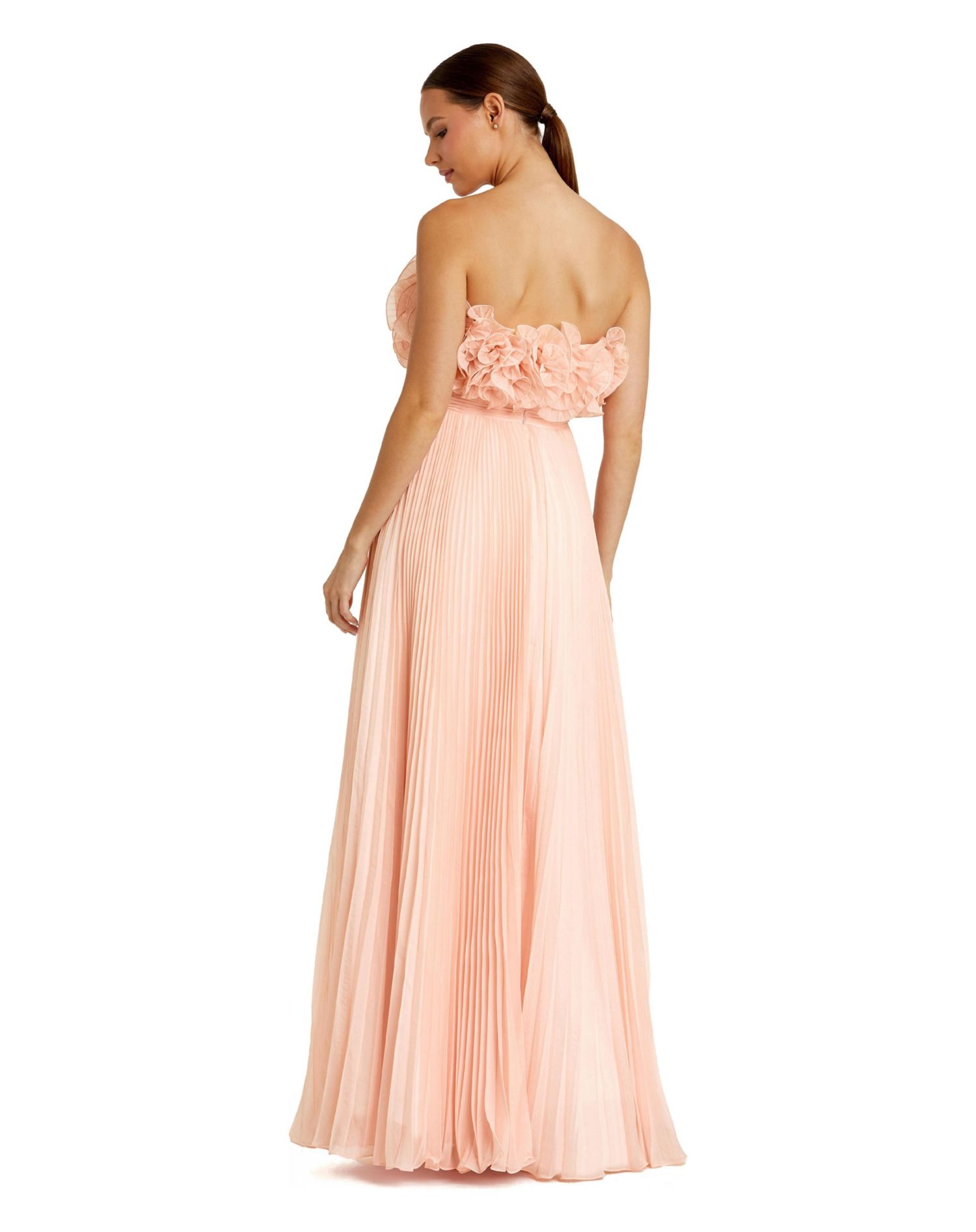 Women's Pleated Chiffon Strapless Gown With Ruffles