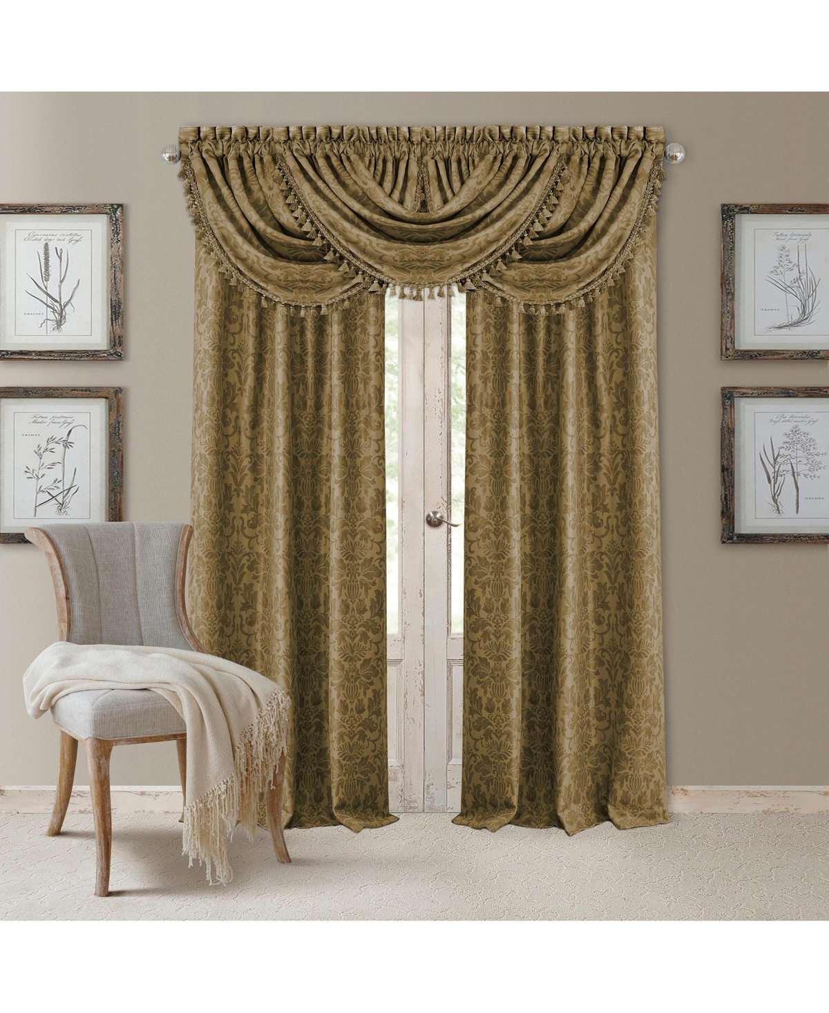 Elrene Home Fashions Antonia Damask Print Blackout Window Curtain