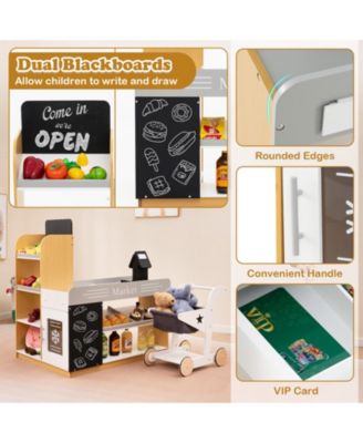 Wooden Supermarket Playset with Checkout Counter & Shopping Cart