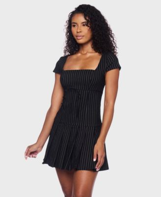 Juniors' Striped Pleated Mini Dress