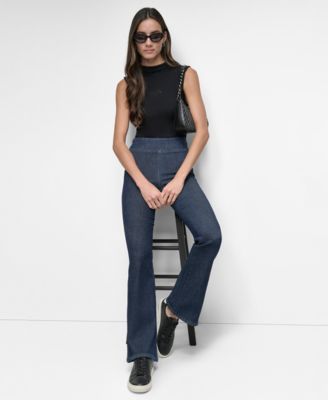 Petite High-Rise Flared-Leg Pull-On Jeans