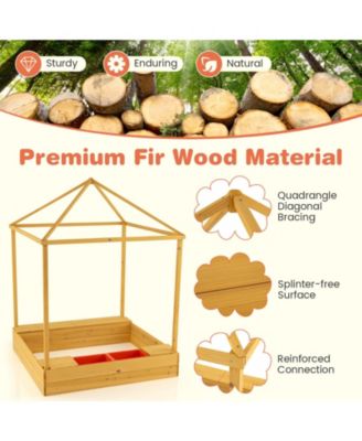 Large Wooden Sandbox with Canopy, Mesh Windows, and Bottom Liner