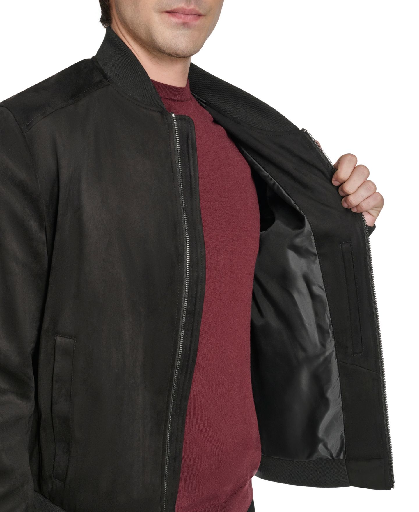 Мужская куртка Cole Haan Faux Suede Bomber, цвет: Чёрный — фото 5
