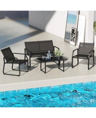 4 Pieces Patio Conversation Set with Breathable Fabric Seat