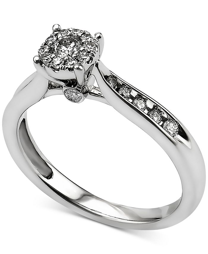 Macy's Diamond Cluster Engagement Ring (3/8 ct. t.w.) in 14k White Gold ...