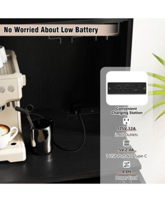 64.5” Kitchen Pantry Cabinet with Charging Station Wine Glass Rack Adjustable Shelf