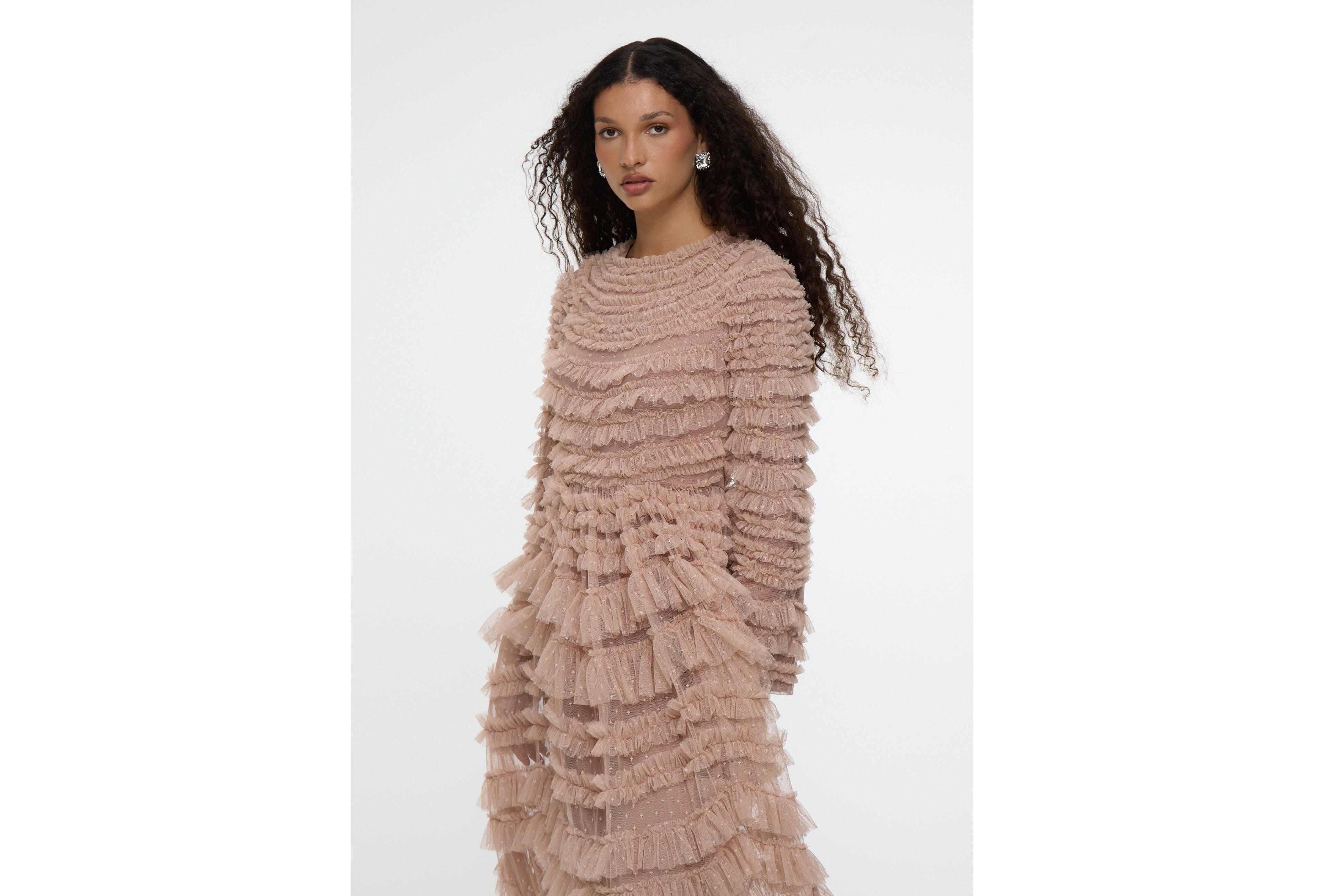 Maryisa Women's Maxi With Self Print Modest Ruffle Dress