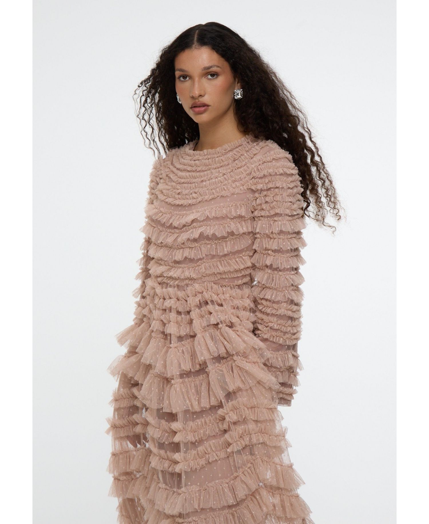 Women's Maxi With Self Print Modest Ruffle Dress