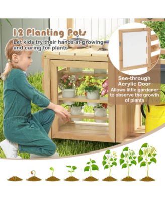 Outdoor Wooden Mud Kitchen Playset with Sink and Plant Observation Area - Natural
