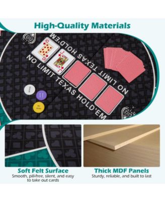 48-Inch Foldable Poker Table Top for 6 Players with Cup Holders and Carry Bag