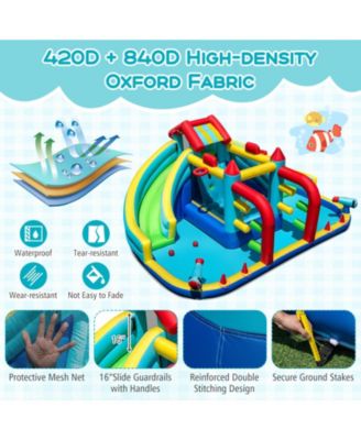 Inflatable Double Water Slide Park with Obstacle Course and 680W Air Blower