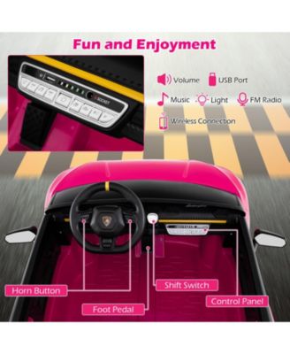 24V Licensed Lamborghini 2-Seater Ride-On Car with Music, Lights, and Remote - Pink