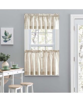 Plaza Classic Ticking Stripe Printed 1.5" Rod Pocket Tailored Tiers 56" x 24" Tan