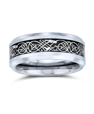 Two-Tone Celtic Dragon Knot Carbon Fiber Inlay Band Ring 8MM Titanium