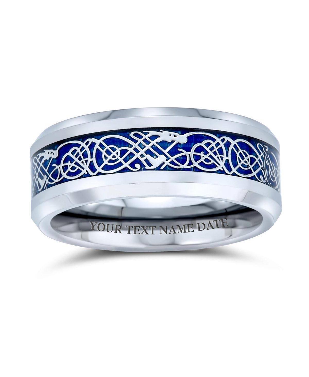 Bling Jewelry Two-Tone Celtic Dragon Knot Carbon Fiber Inlay Band Ring 8MM Titanium